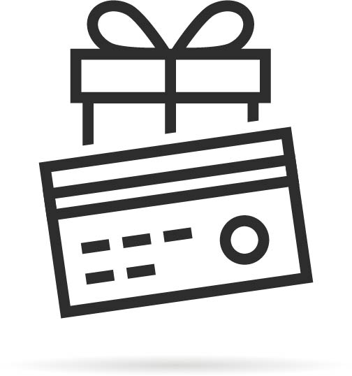 icon of gift with debit card overlaid